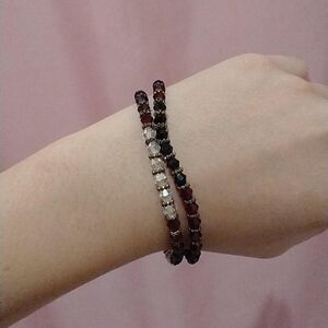 Black, Red, and Clear Crystal-like Beaded Bracelets